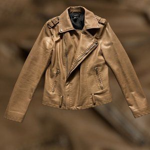FOREVER 21 Crop Faux Leather Moto Cover Wrap Jacket Women's Medium Rustic Brown